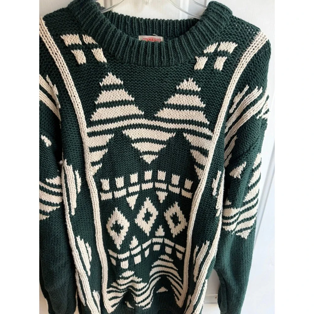 Vintage 1980's Banana Republic Chunky Knit Crewneck Aztec Pattern Sweater XL‎